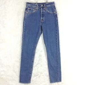 Levi's Womens Jeans 501 Button Fly Blue Denim Raw‎ Hem Medium Wash Short 24S
